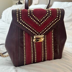 Michael Kors Martin/Burgundy and Gold Studded Backpack